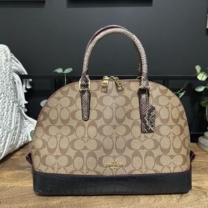 COACH Signature Sierra Satchel Bag Handbag with Exotic Mixed Trim
